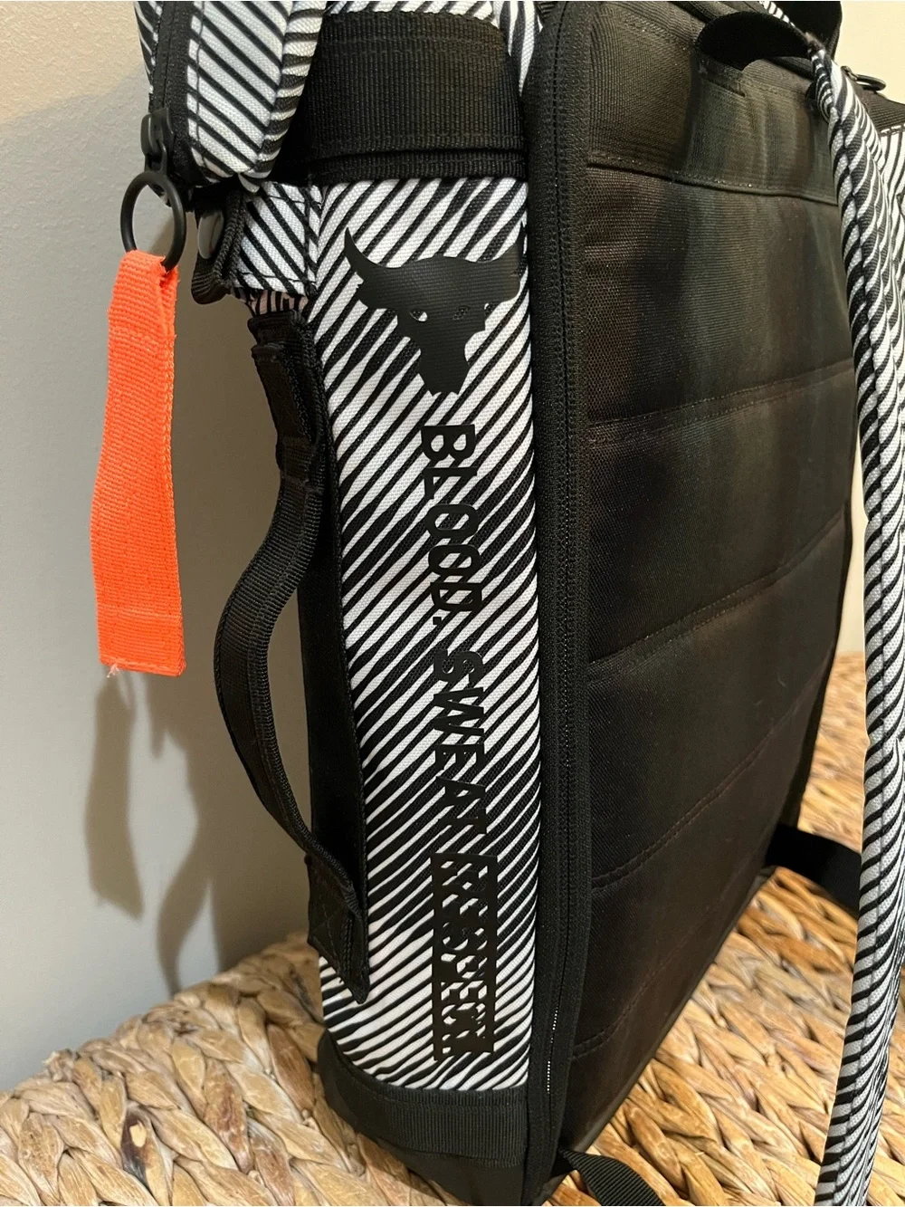 Under Armour Project Rock‎ Box Duffle Backpack Black White Stripe Unisex NWOT